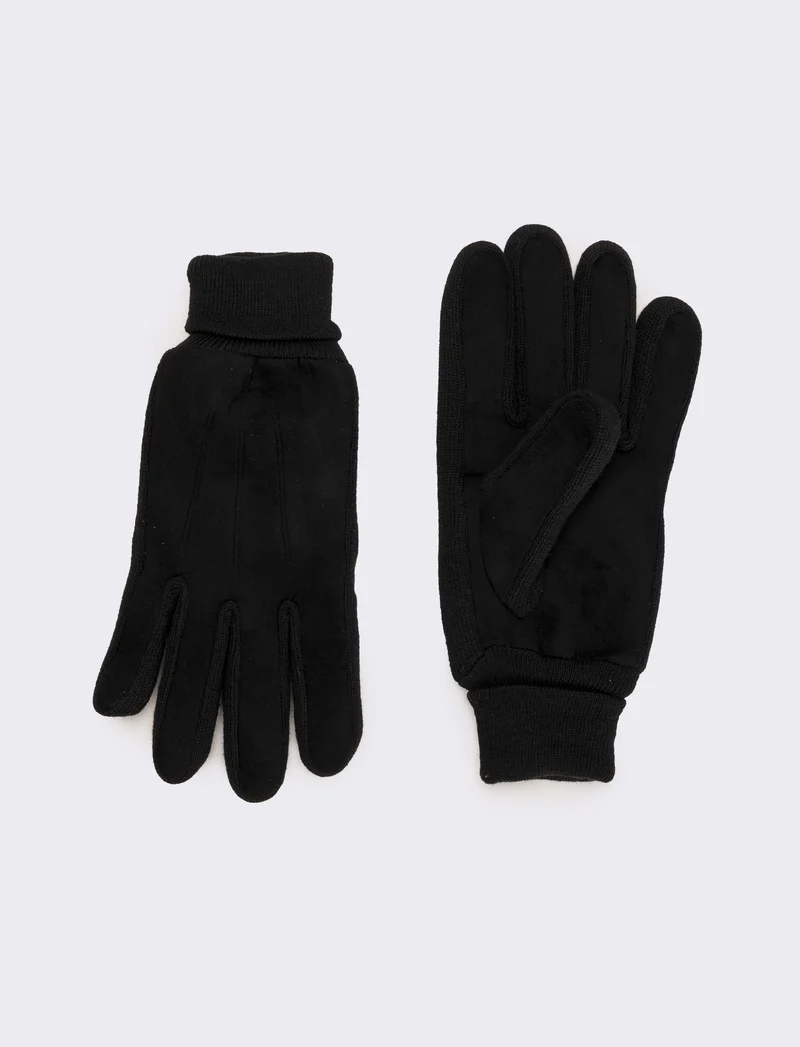 Guanti uomo scamosciati con polsino - Nero