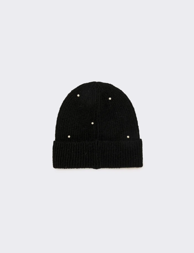 Cappello con fiocchetti in perle - Nero
