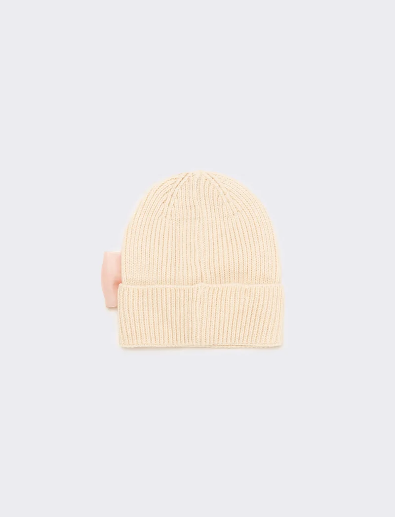 Cappello cuffia fiocco grande - Bianco panna