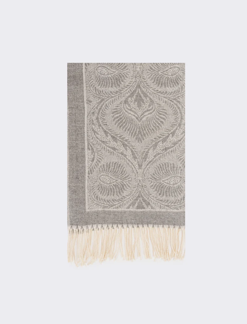Sciarpa stampa paisley con frange - Grigio