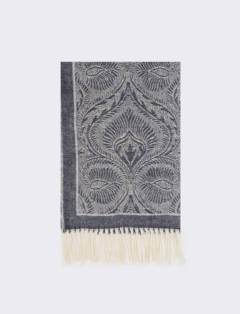 Sciarpa stampa paisley con frange - Blu
