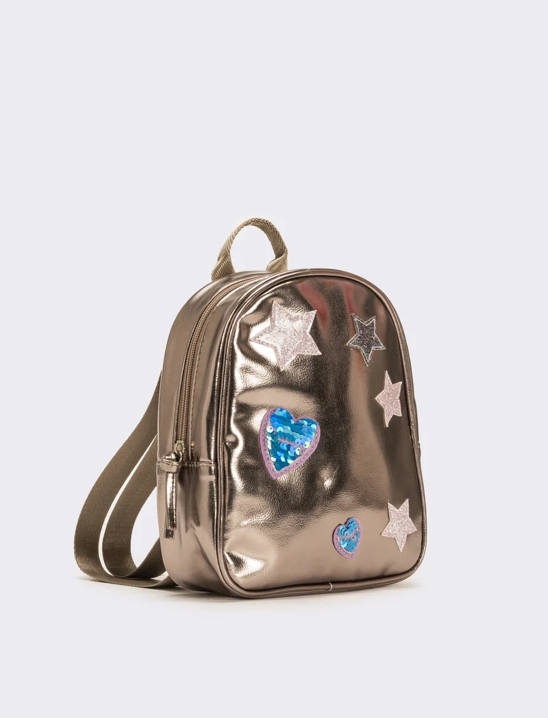 Zaino metallizzato con stelle e cuori - Rosa