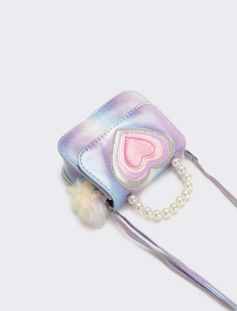 Borsa bambina tracollina con patta e manico in perle - Viola