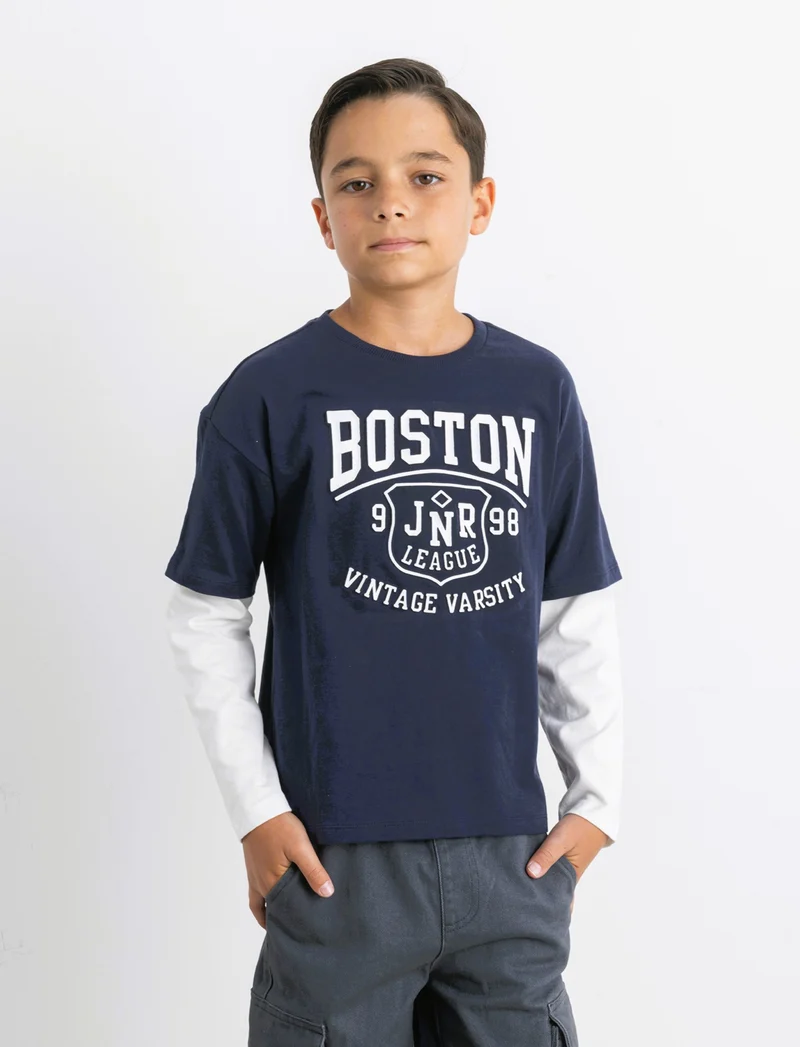 T-shirt maniche lunghe bicolor - Blu