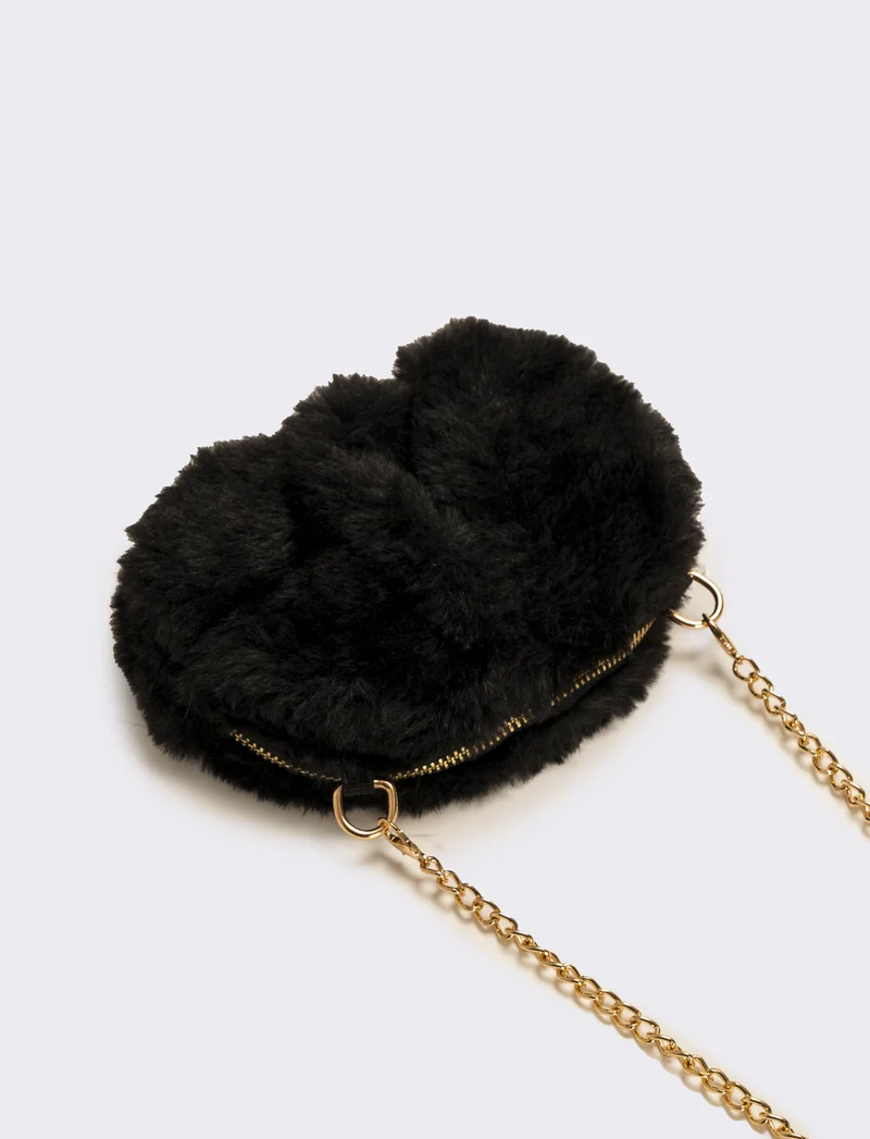 Borsa bambina finta pelliccia coniglietto - Nero