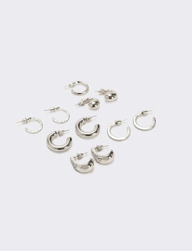 Card 6 orecchini cerchi strass e lisci - Argento