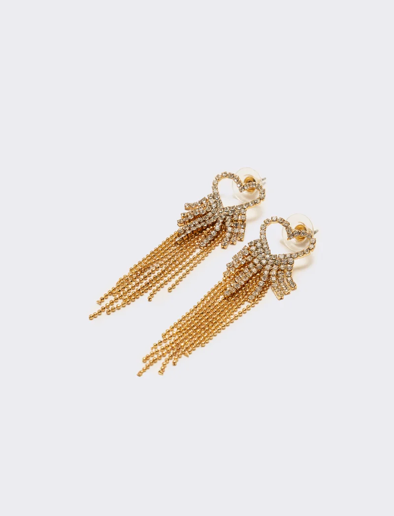 Orecchino pendente con cuore strass - Oro