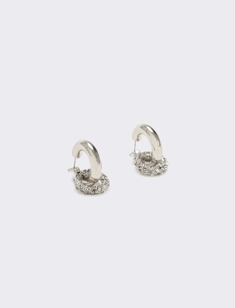 Orecchino doppio cerchio liscio e strass - Argento