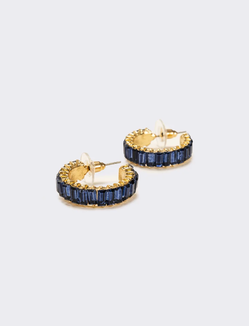 Orecchini cerchi con strass baguette - Blu