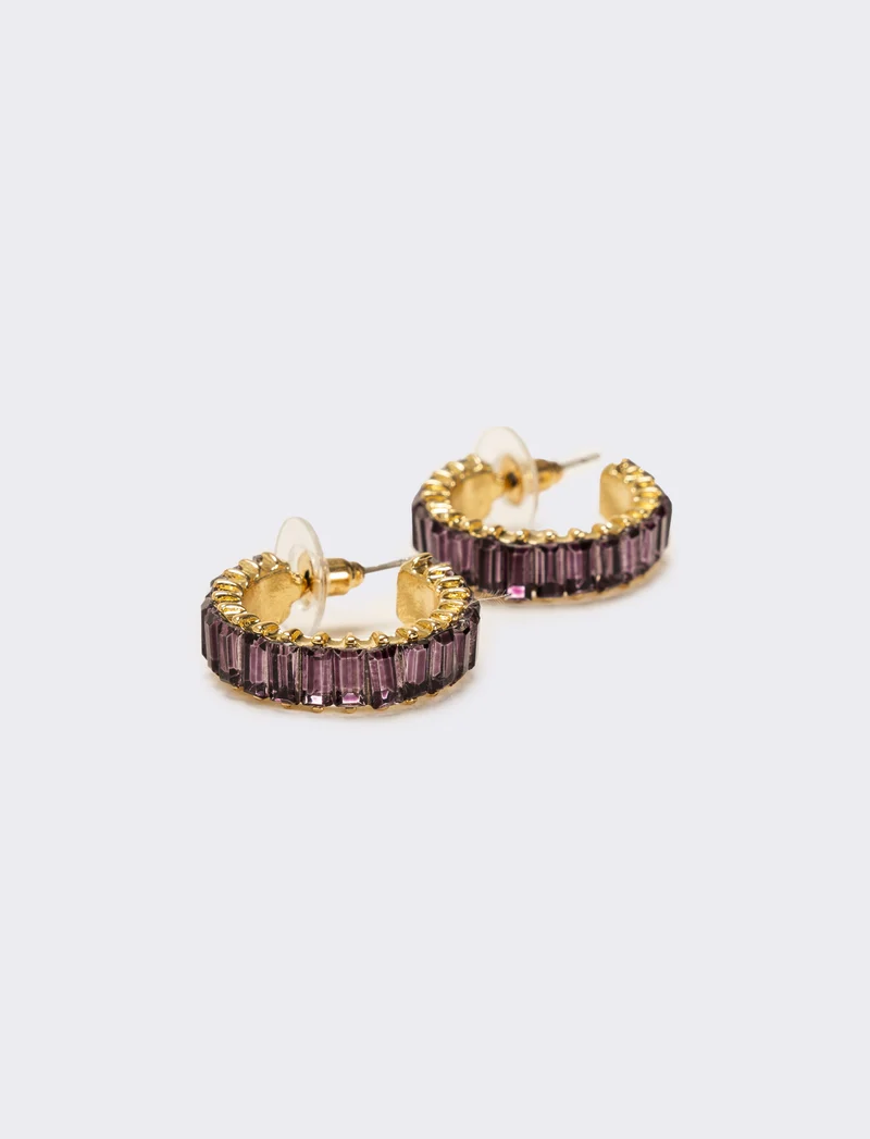 Orecchini cerchi con strass baguette - Viola