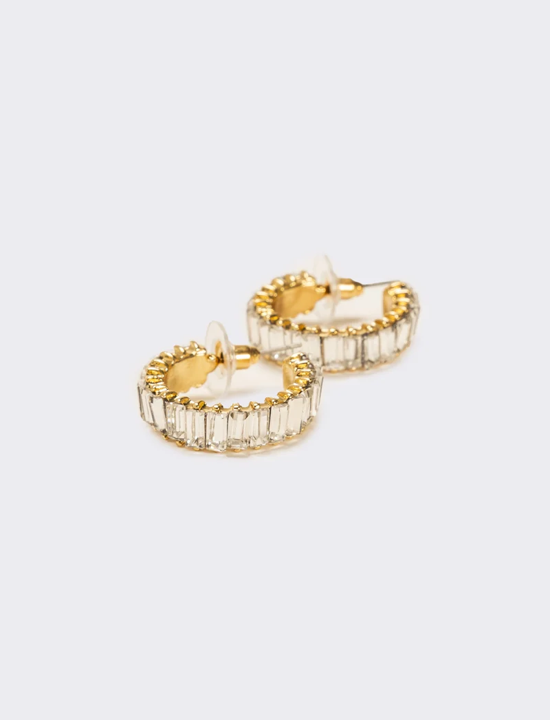 Orecchini cerchi con strass baguette - Argento