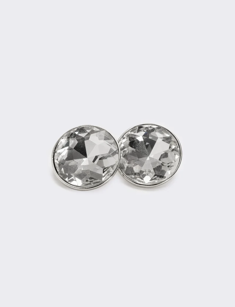 Orecchino bottone con pietra tonda e clips - Argento