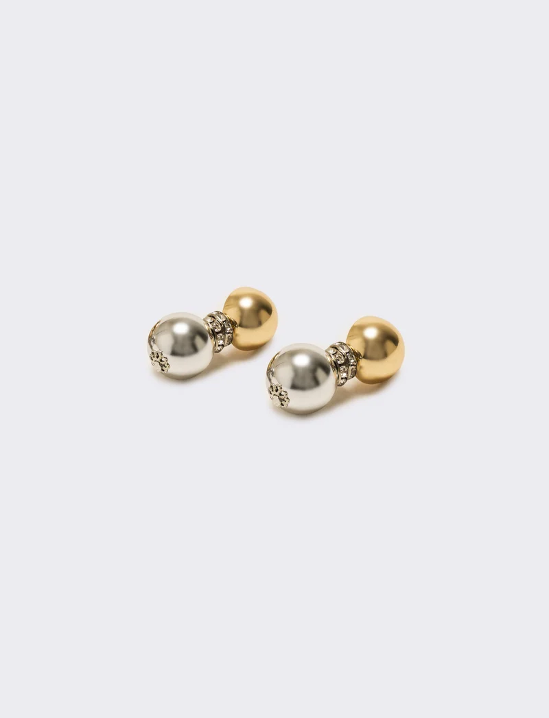 Orecchino doppia sfera e strass - Oro