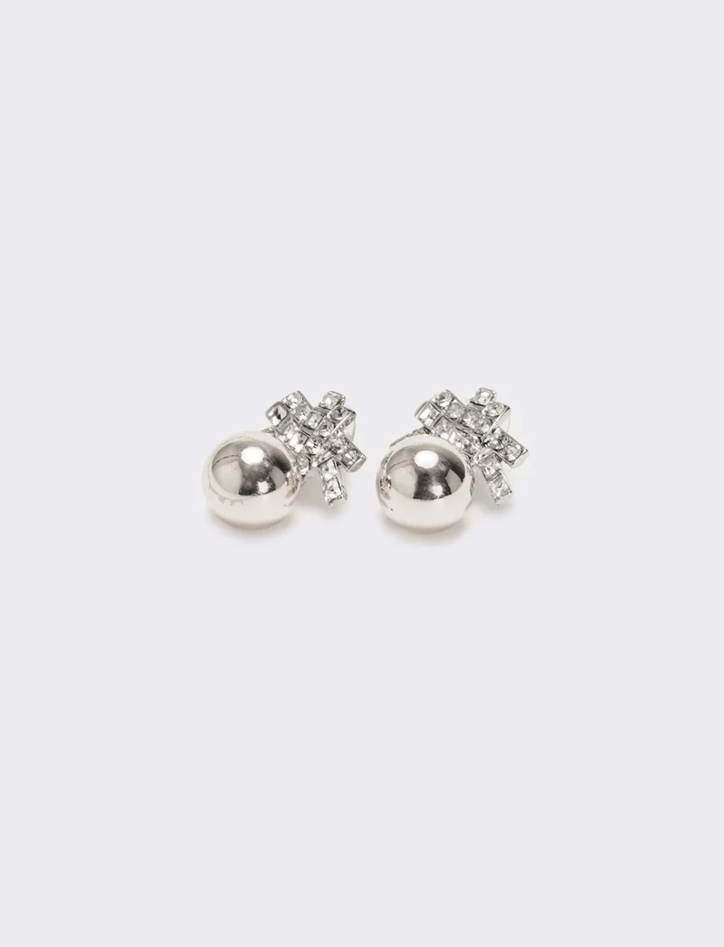Orecchini con pendente strass e pallina - Argento