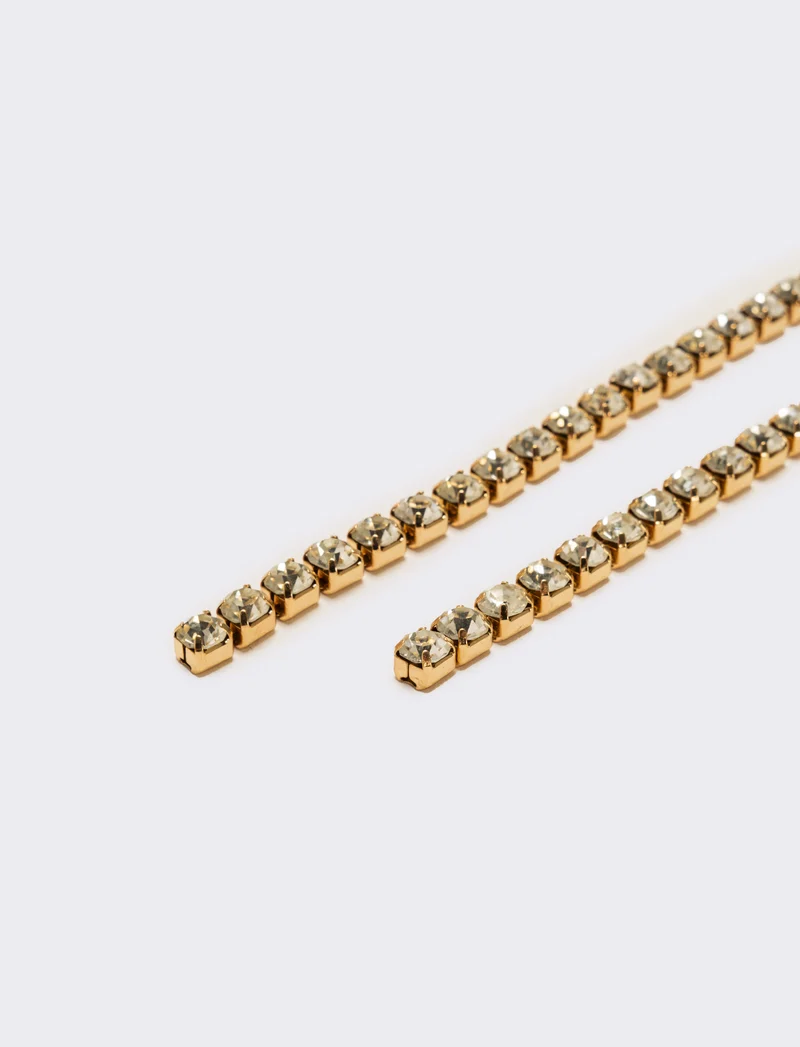 Orecchini fili pendenti con strass - Oro