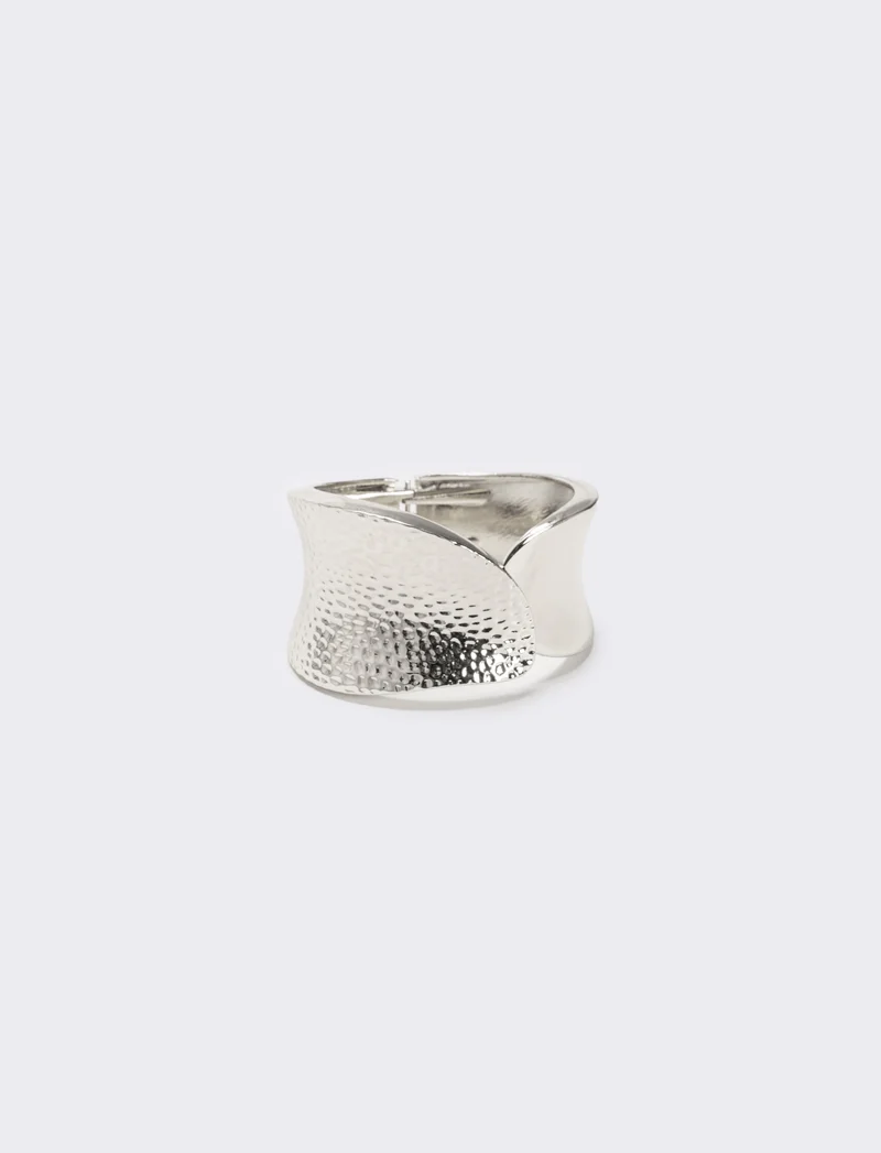 Bracciale rigido largo liscio e martellato - Argento