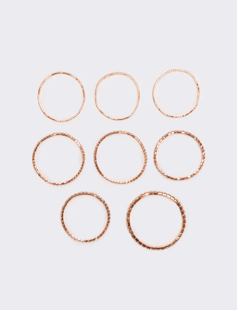 8 bracciali elastici con strass - Oro rosa
