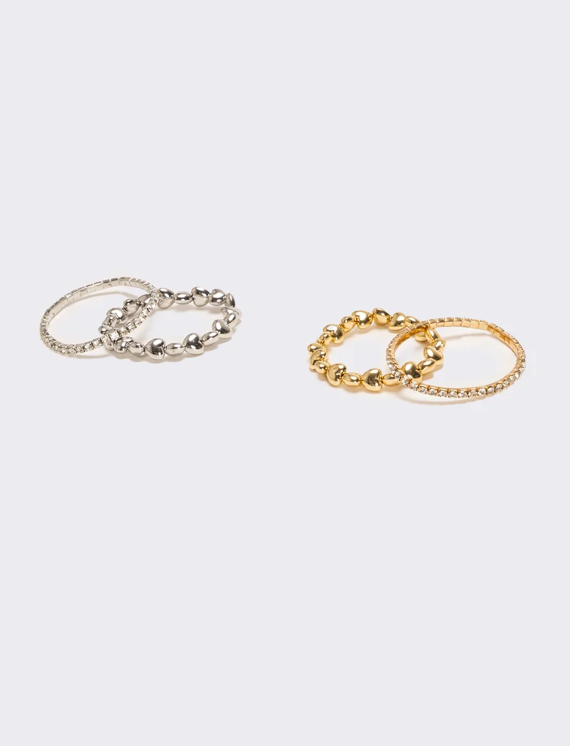 4 bracciali elastici con strass - Argento
