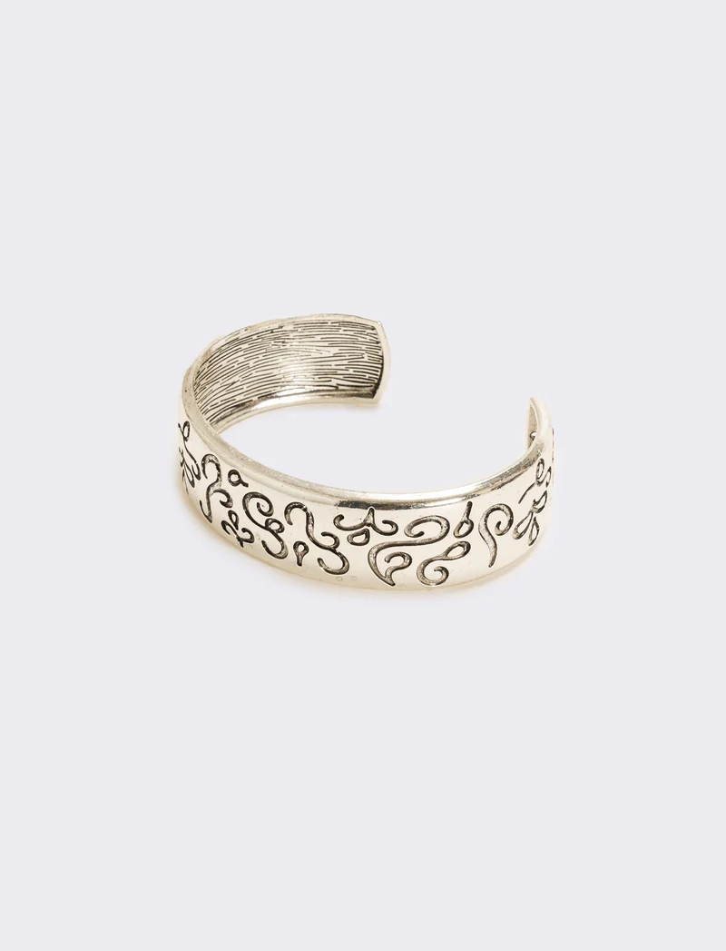 Bracciale rigido bombato con dettagli - Argento