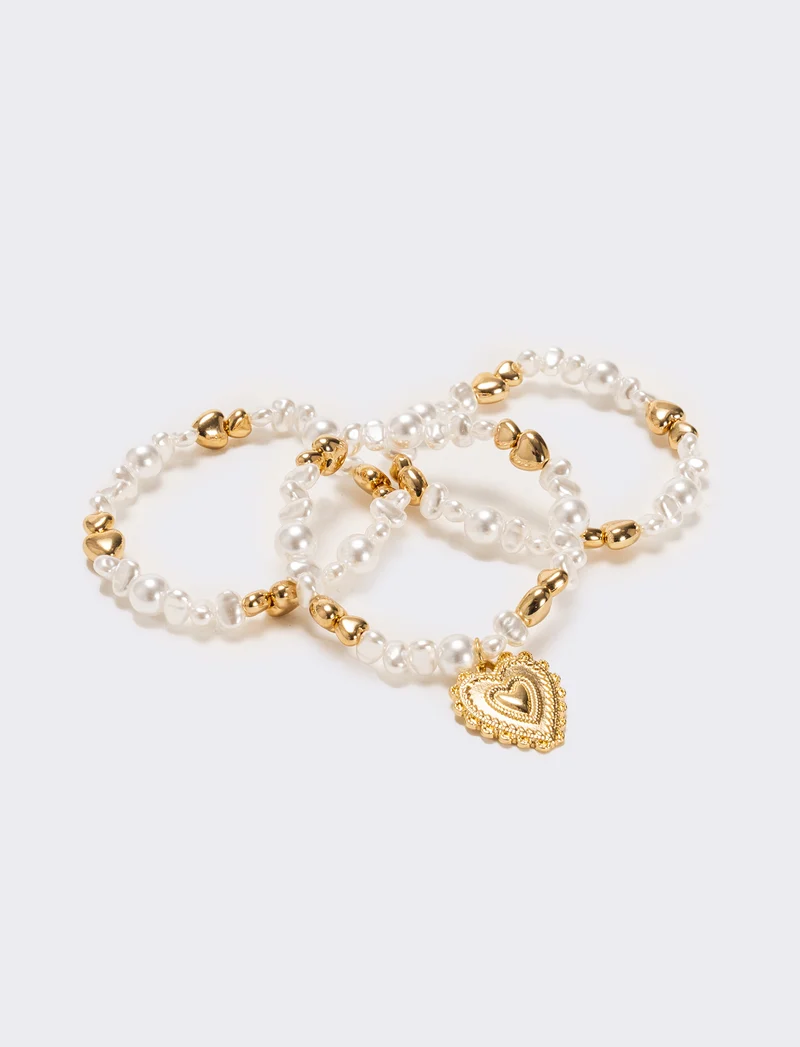 Bracciale tre fili perline elastico - Oro