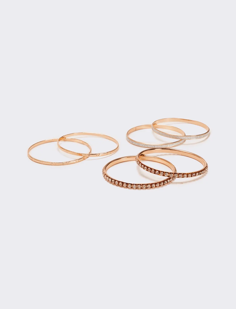 Sei bracciali rigidi con strass - Oro rosa