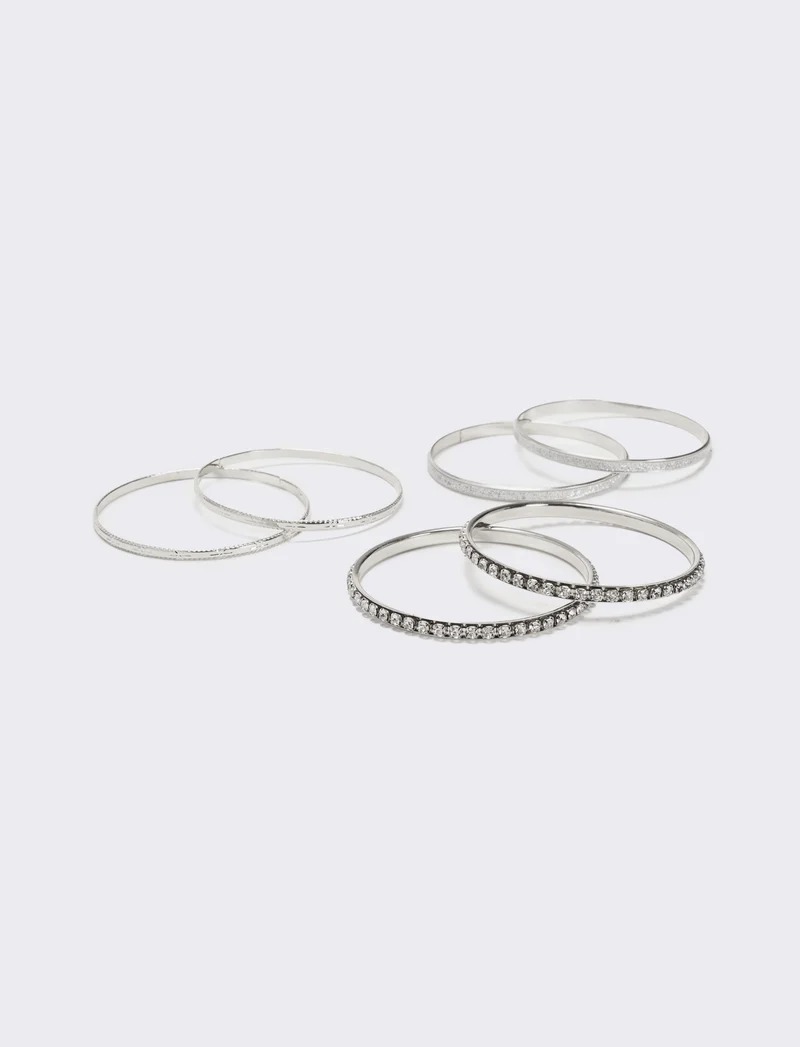 Sei bracciali rigidi con strass - Argento