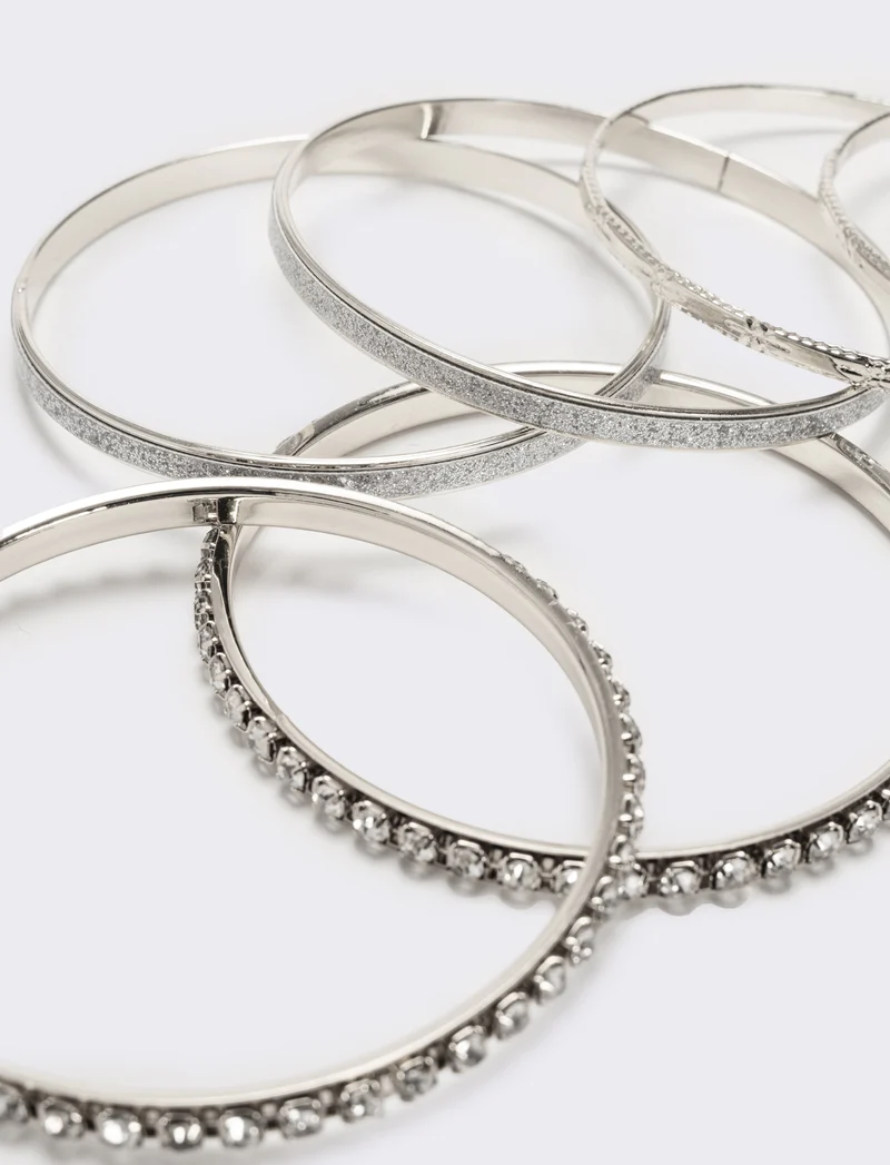 Sei bracciali rigidi con strass - Argento