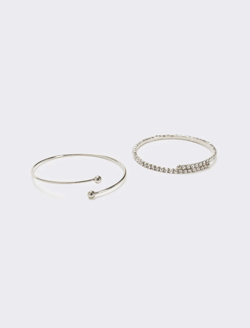 Due bracciali semirigidi con strass - Argento