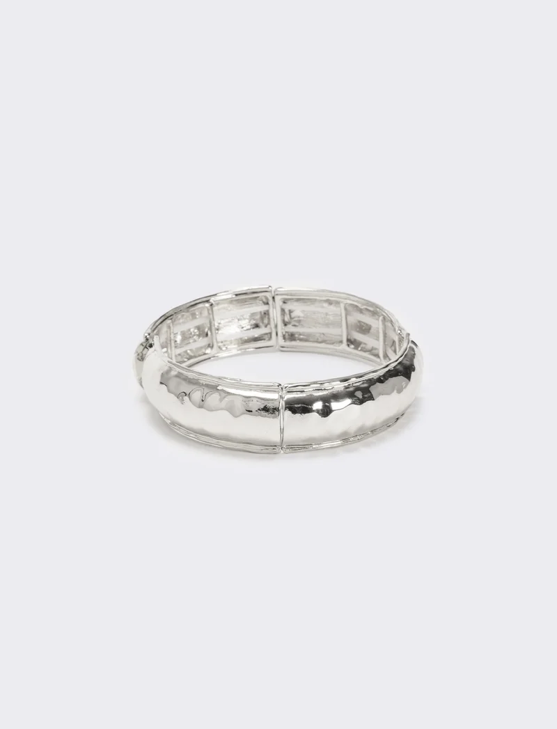 Bracciale elastico effetto martellato - Argento