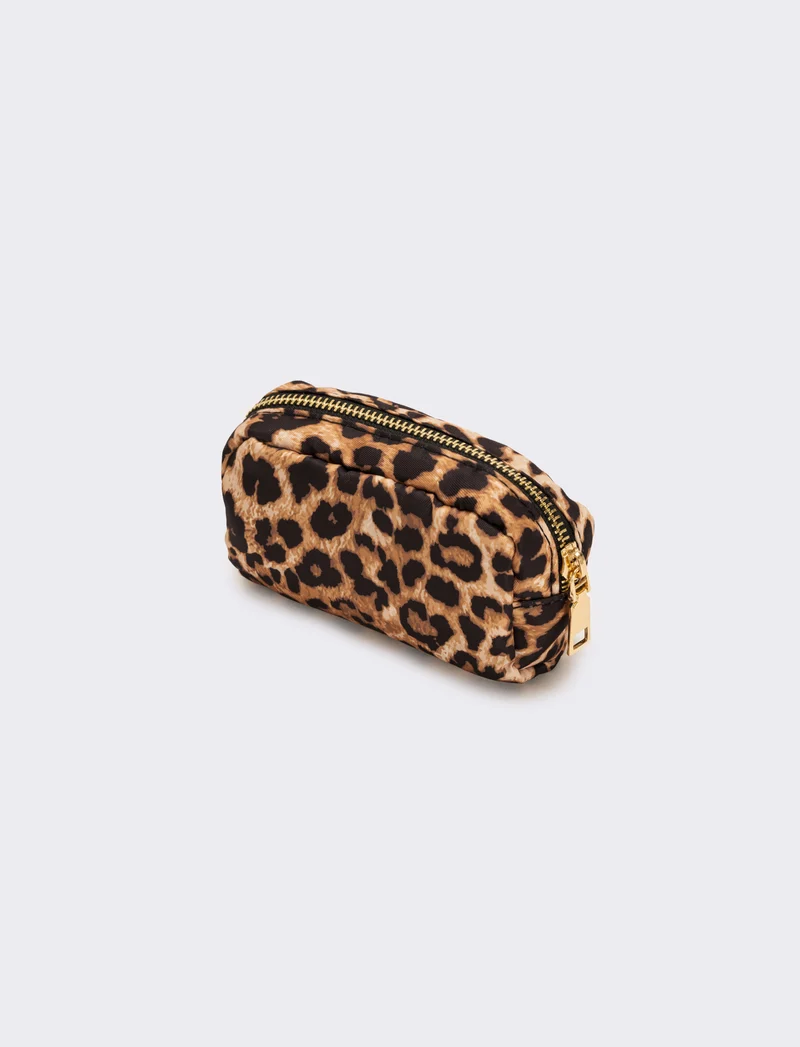 Portamonete donna in nylon con zip - Leopardato