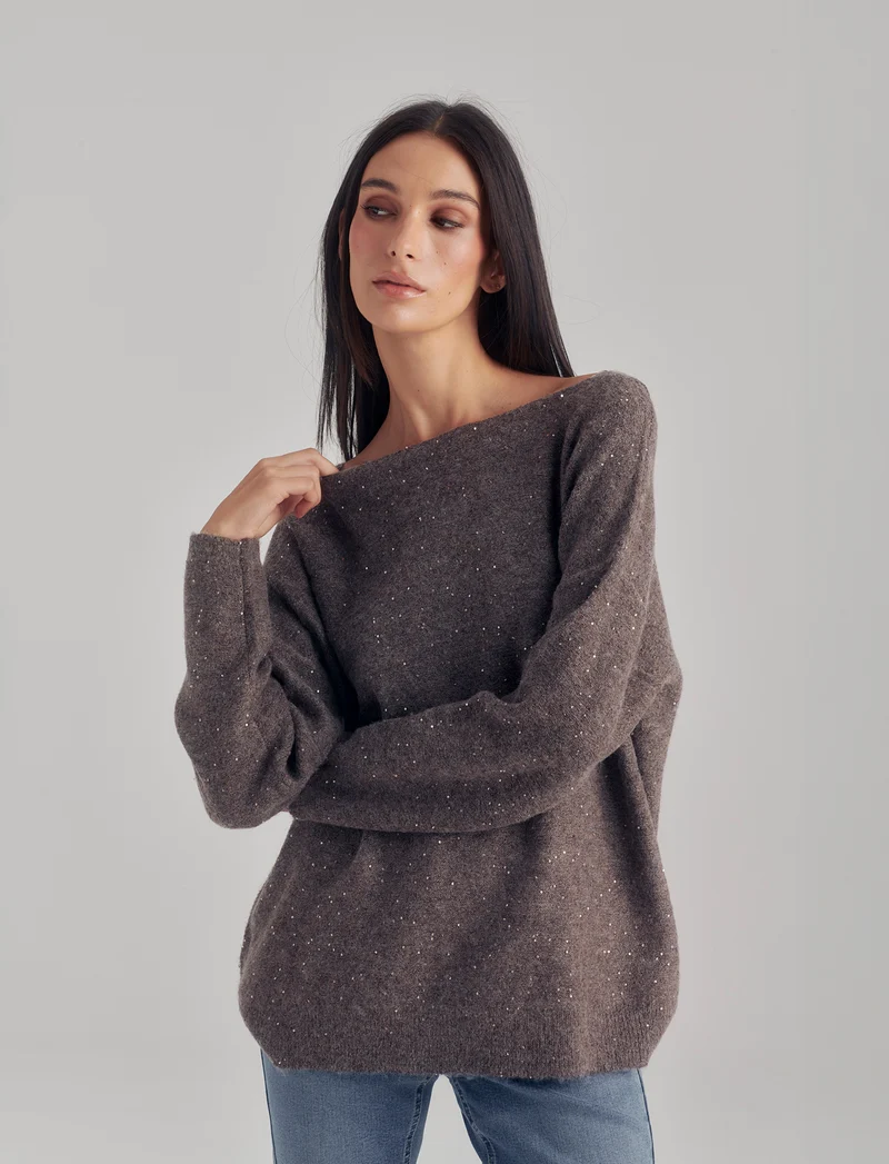 PULLOVER CON PAILLETES - Grigio tortora