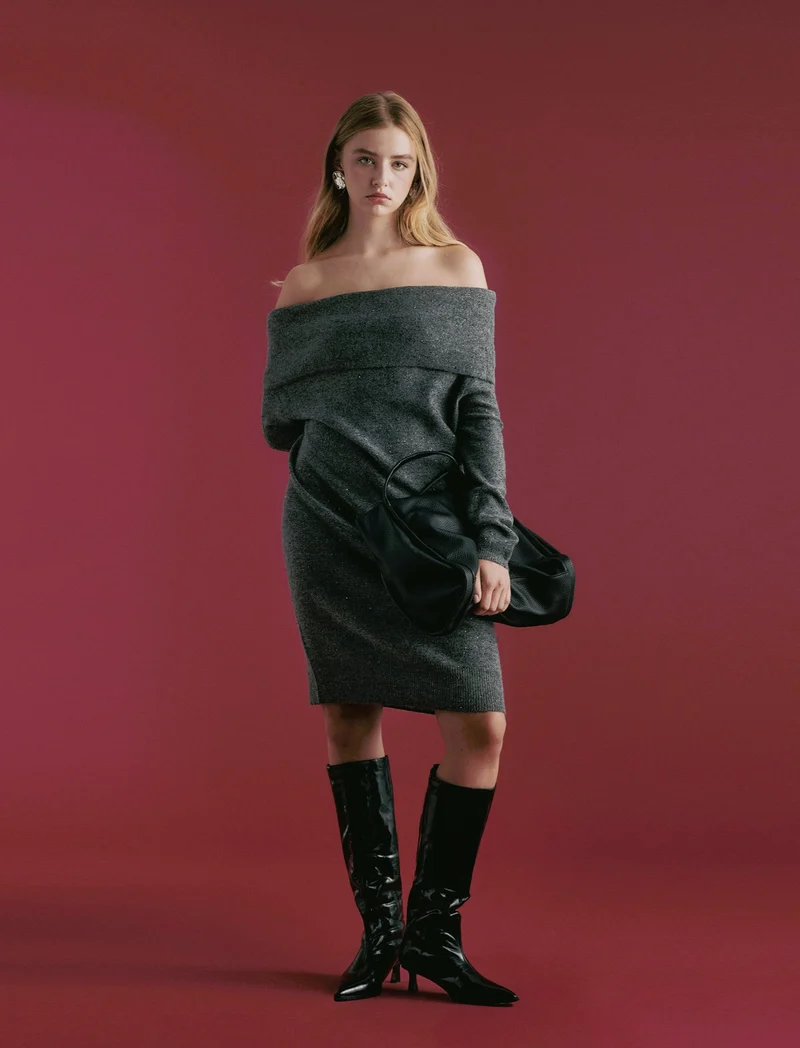 VESTITO OFF SHOULDER - Grigio mel.