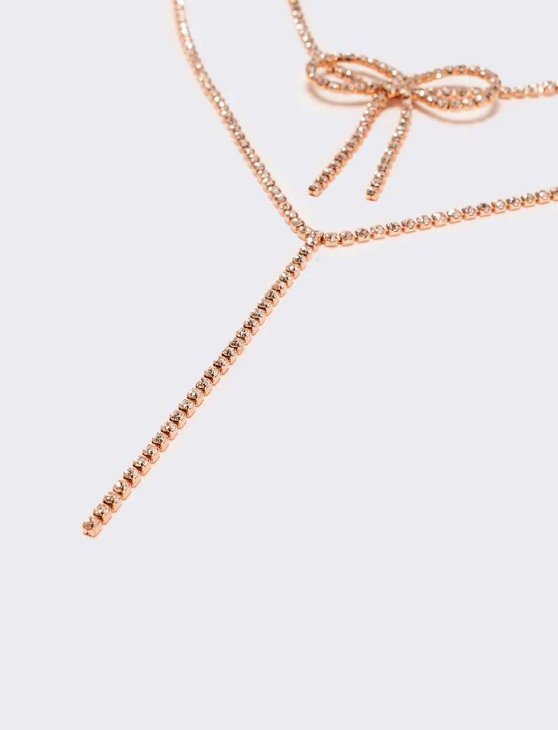 Collana con fiocco strass - Oro rosa