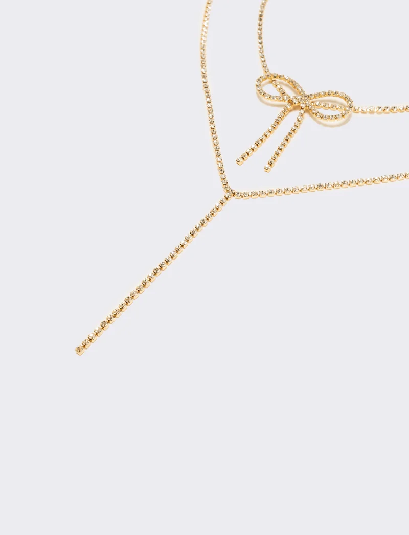 Collana con fiocco strass - Oro