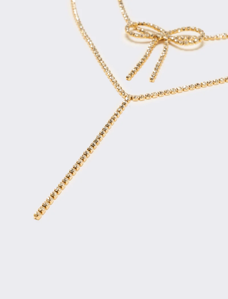 Collana con fiocco strass - Oro