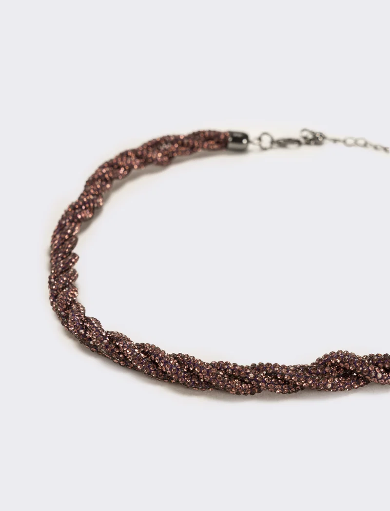 Collana a treccia con strass - Viola