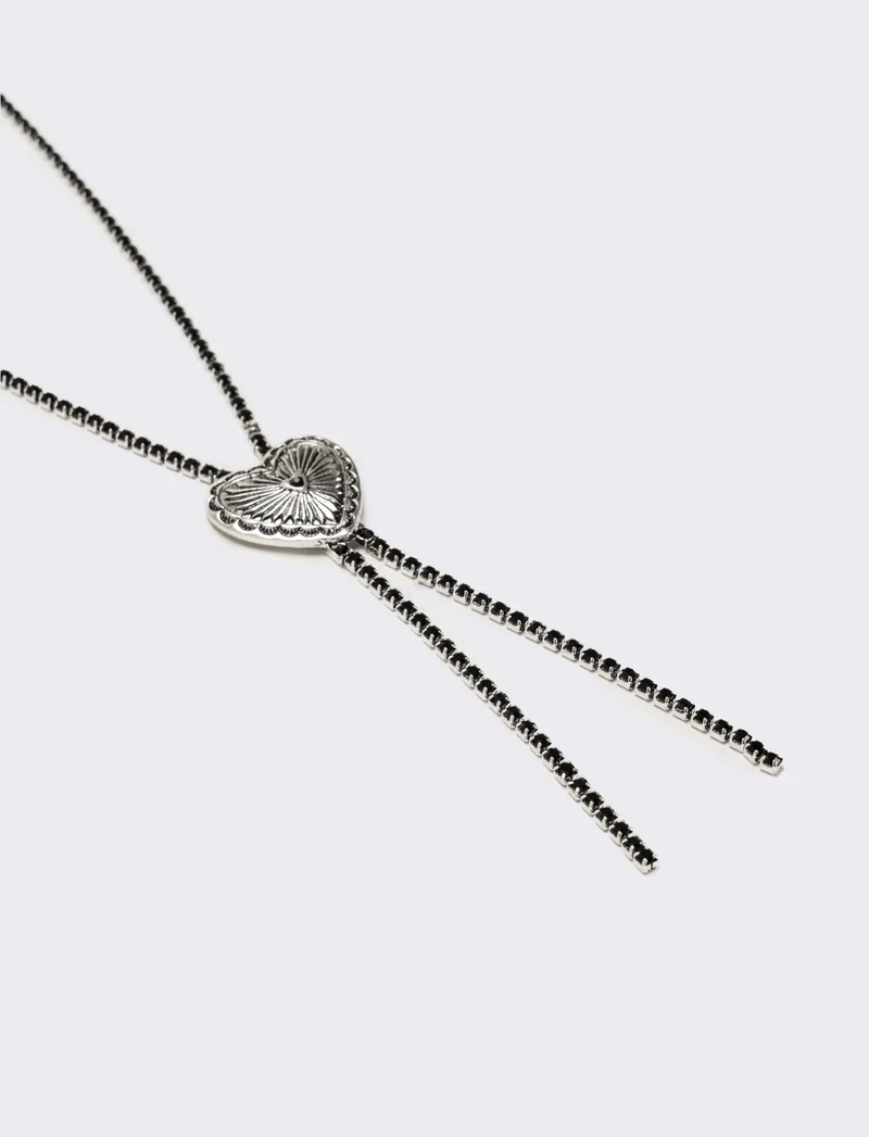 Collana con cuore e strass - Nero