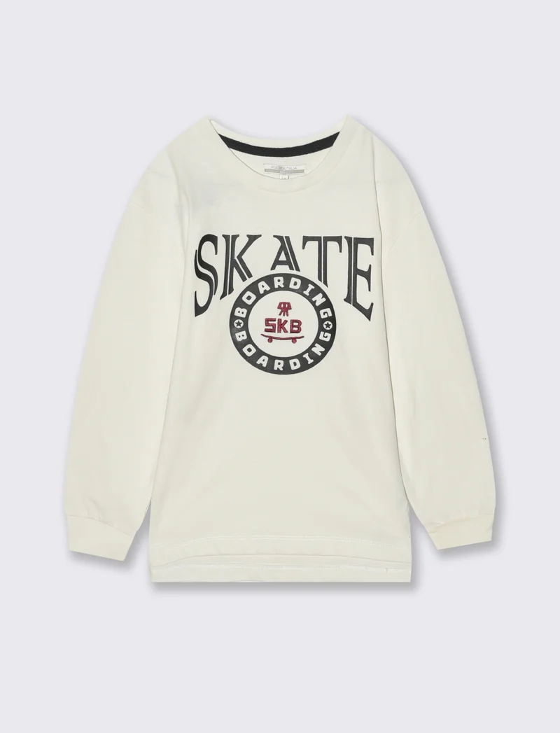 T shirt stampa skate skull. - Bianco latte