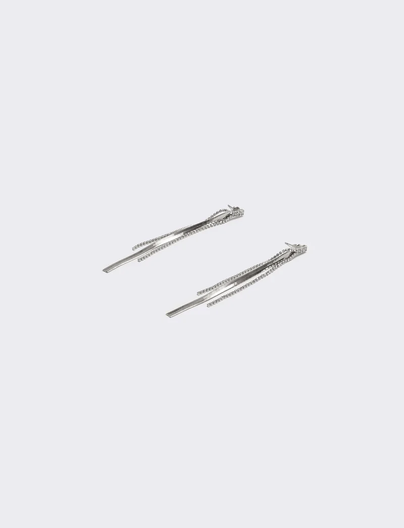 Orecchini pendenti con catene e strass - Argento