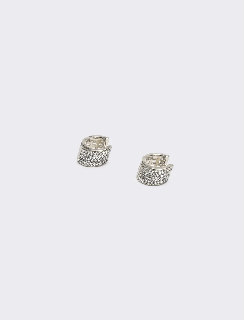Orecchini mezzo cerchio con strass brillanti - Argento