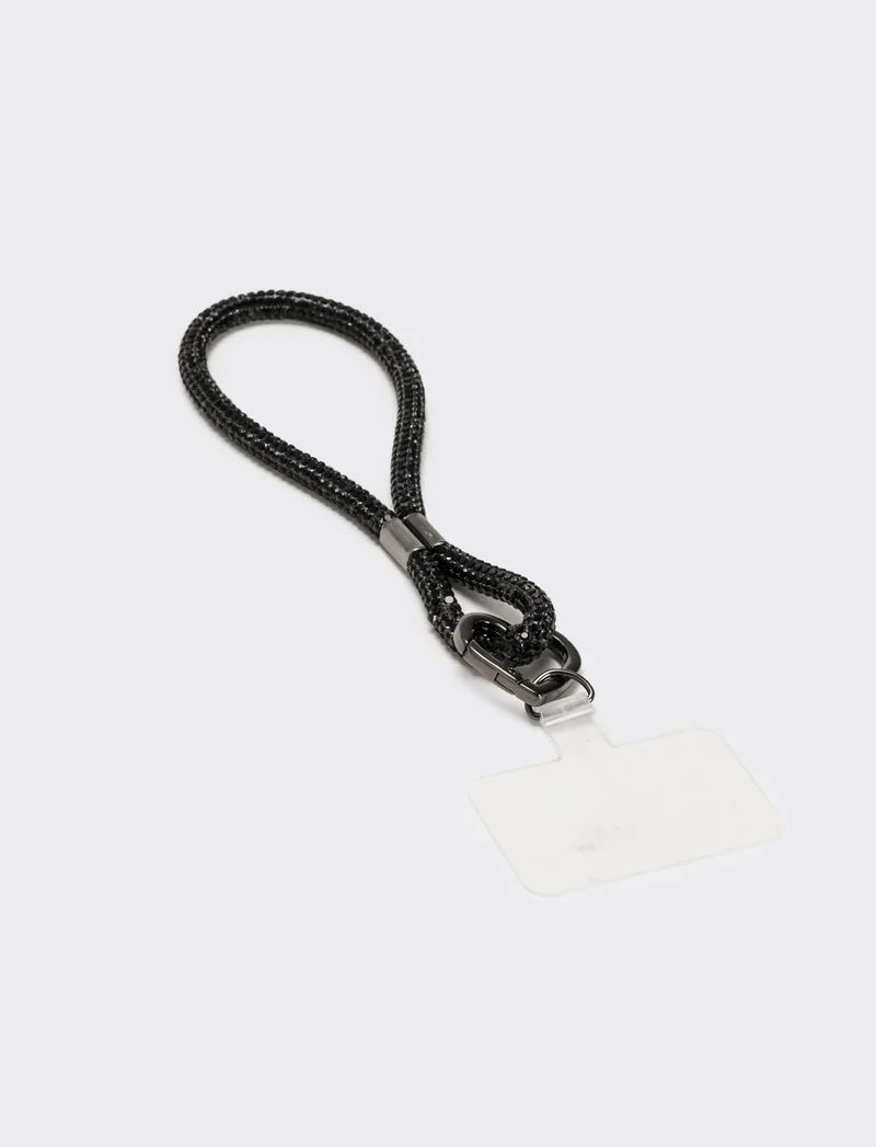 Laccio porta cellulare da polso con strass - Nero