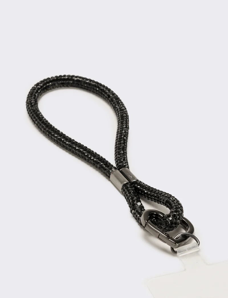 Laccio porta cellulare da polso con strass - Nero
