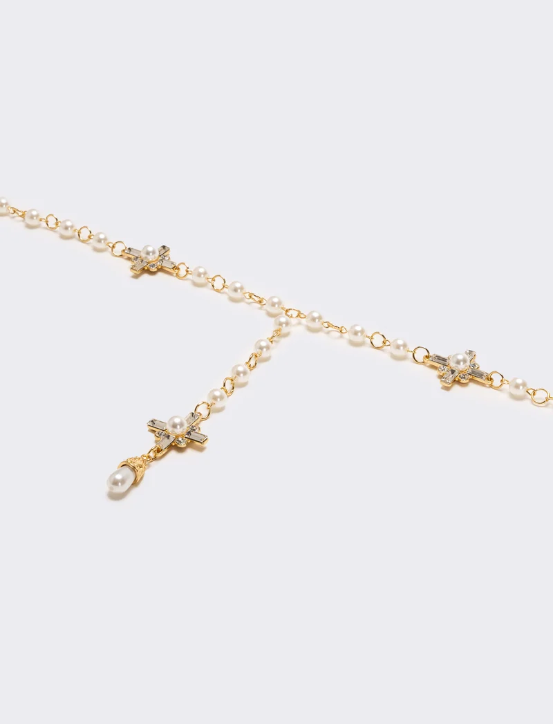 Collana rosario con perle e croci eleganti - Oro