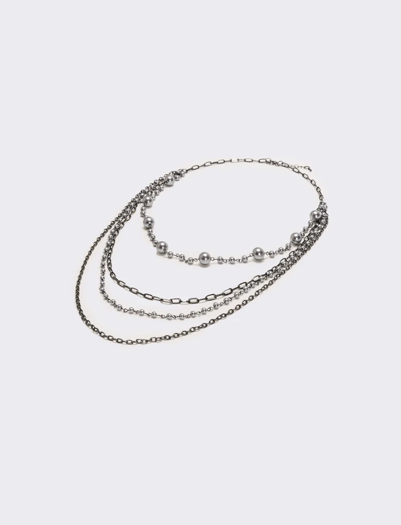 Collana con 4 catene e 2 fili di perle - canna di fucile