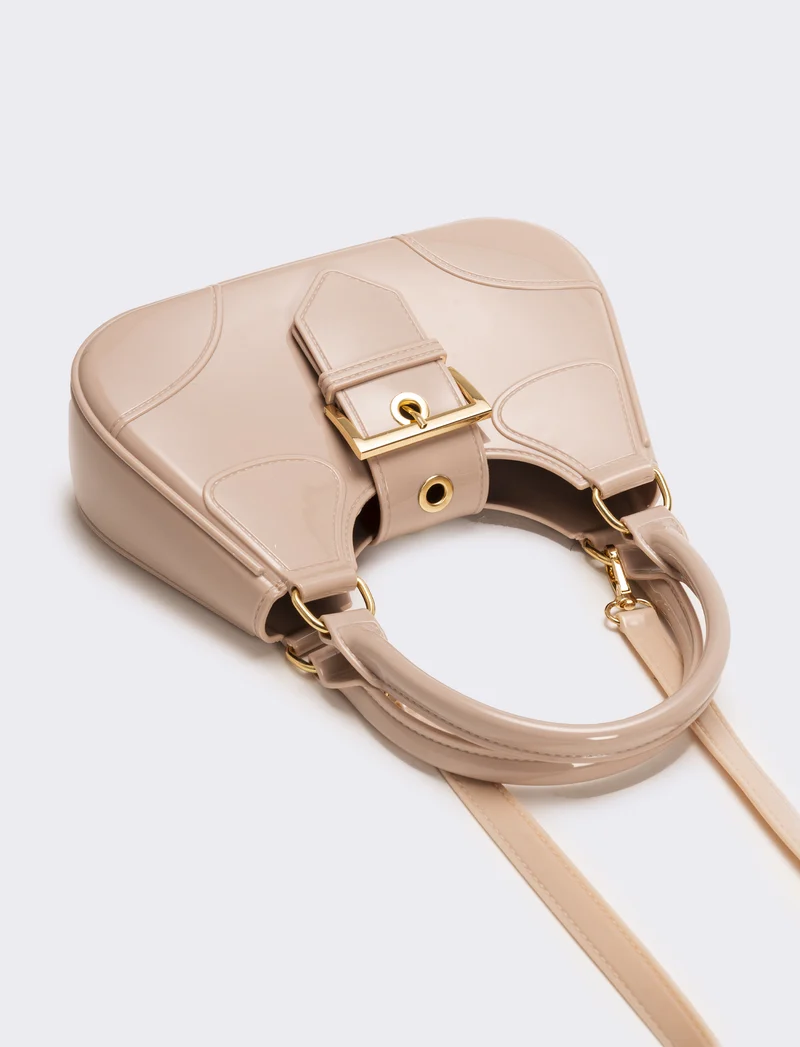 Borsa donna gommata con fibbia e tracolla - Rosa