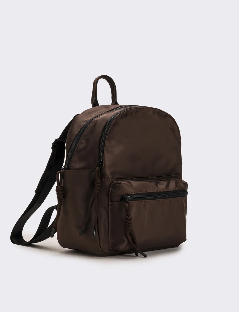 Zaino donna in nylon con tasca - Marrone