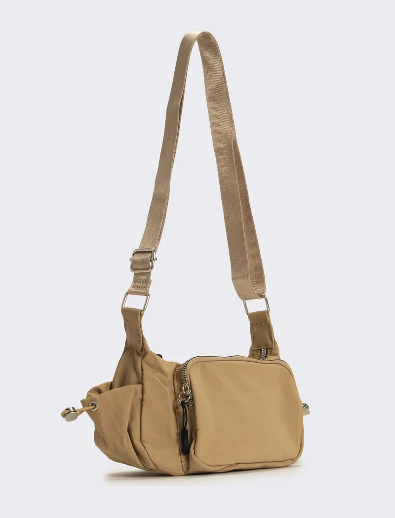 Tracolla donna in nylon con tasche - Beige