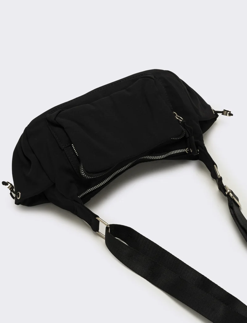 Tracolla donna in nylon con tasche - Nero
