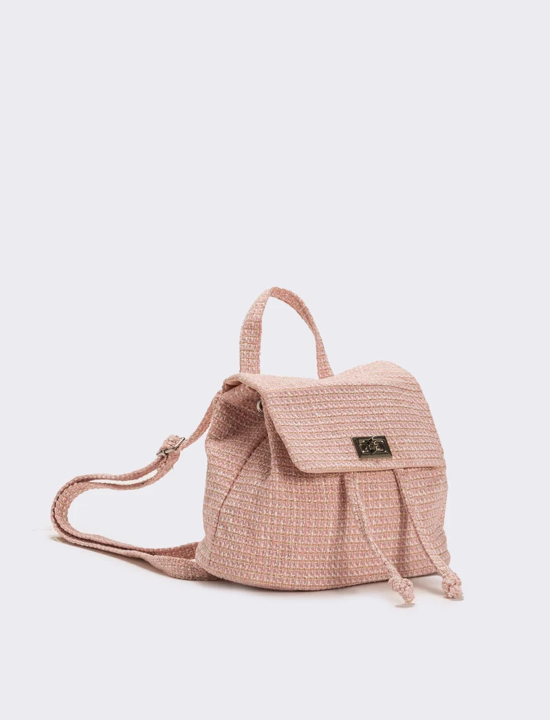 Zaino bambina in tessuto boucle - Rosa
