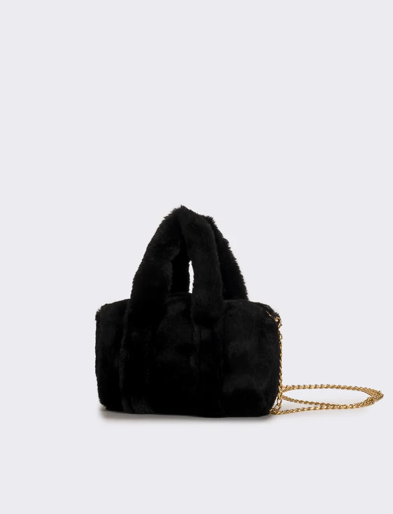 Borsa bauletto in finta pelliccia bambina - Nero